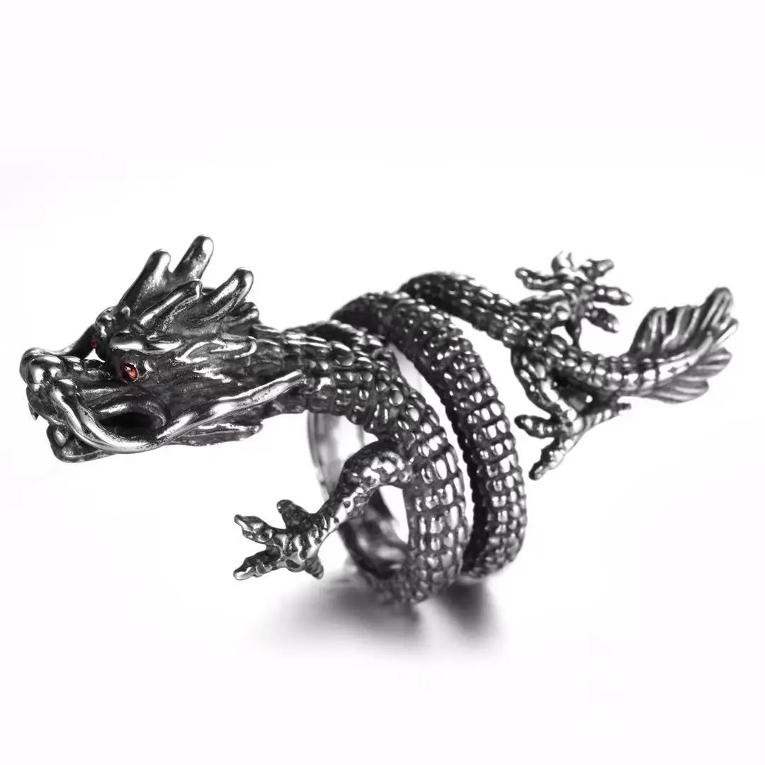 

European and American stainless steel rings men's jewelry wholesale Retro Red Eye dragon titanium steel ring