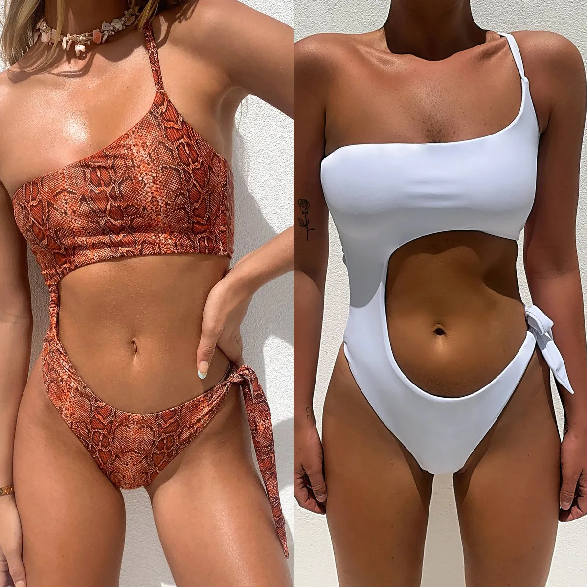 

2021 Summer Onepiece Bikini Beachwear One Shoulder Leopard Swimwear Swimsuit