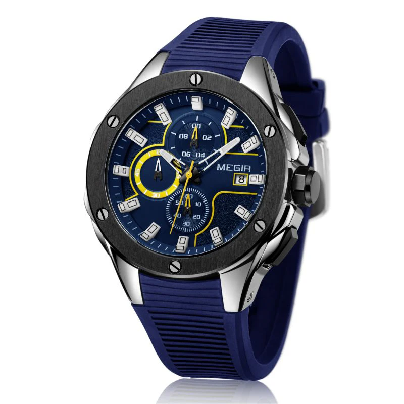 

MEGIR 2053 Men Sport Watch Chronograph Silicone Strap Quartz erkek kol saatleri army military horloge watches men