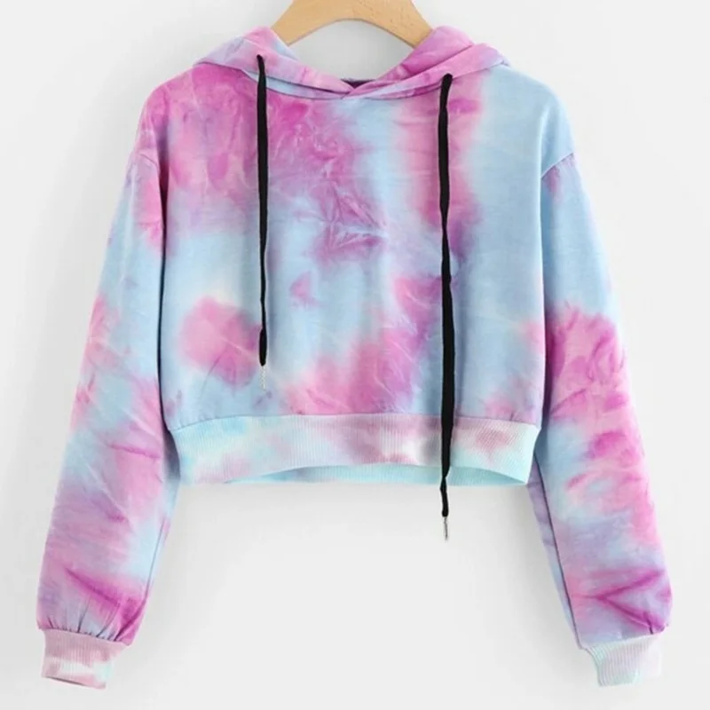 

fashion women top crop top hoodie tie dye hoodie