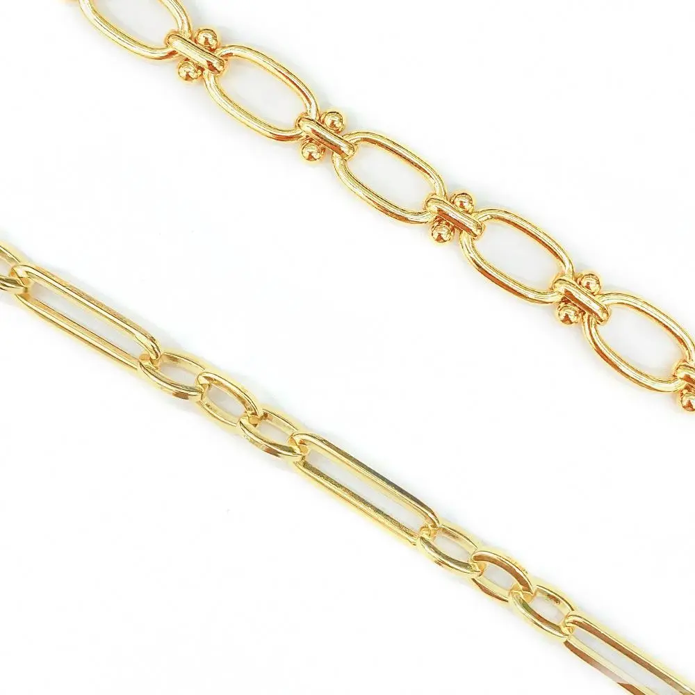 

Women 18K Gold Plated Paper Clip Brass Round Flat Rectangle Link Choker Necklace Accessories Chain, Customized color