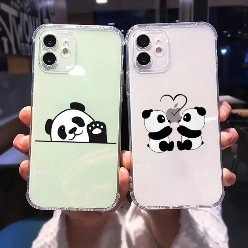 

Super cute cartoon panda kawaii mobile Phone Case Transparent for iPhone 11 12 8 7 6 5 s mini pro X XS XR MAX Plus SE soft cover
