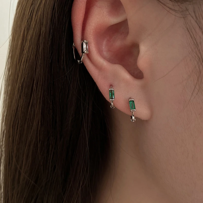 

ENSHIR Green Zircon Small Hoop Earrings 18K Gold Plated Huggies Hoop Earrings Wholesale, As picture