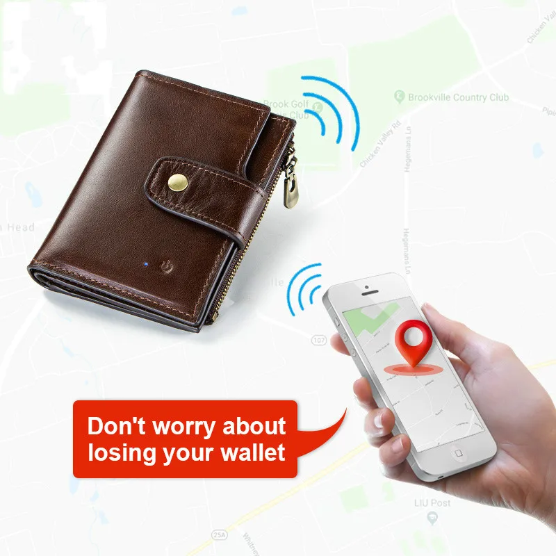 

Boshiho Genuine Cowhide Leather Purse for Men Anti-Lost Wallets with Finder GPS Locator Tracker Bifold Smart Wallet