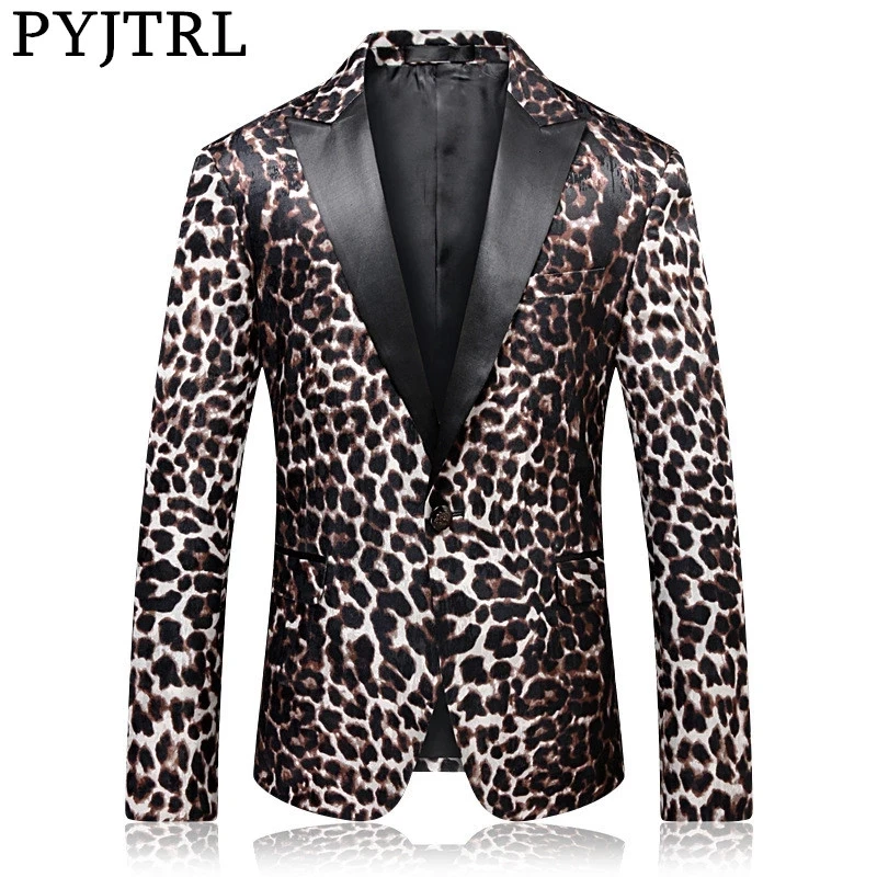 

PYJTRL Fashion Leopard Print Blazer For Men High Quality Spring Autumn Prom Blazers Singers Costume Homme