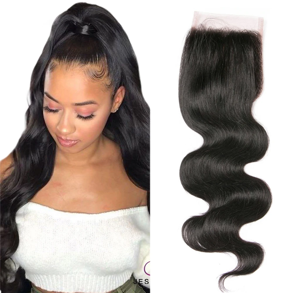 

Yavida Brazilian Hair Body Wave Lace Closure Human Hair with Baby Hair 4x4 T Part Closure Natural Color
