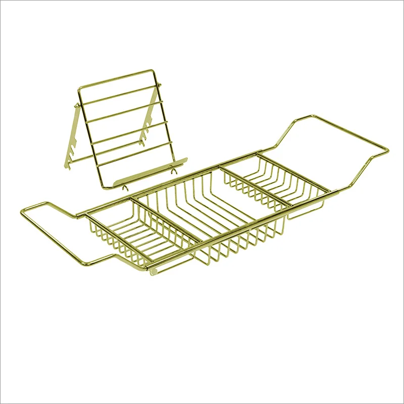 

Wholesale Bathroom Removable Boards Carbon steel Bath Organizer Bathtub Caddy Tray With Wine Glass Holder