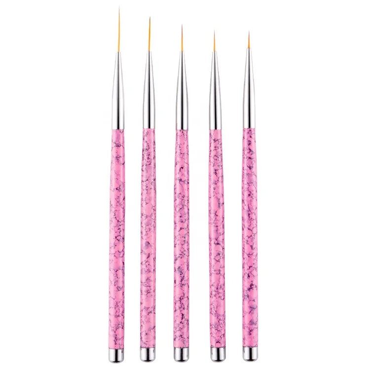 

Wholesale 5 pcs/set 7/9/11/15/20 mm acrylic handle marbling gel liner nail diy paint pen pink liner brush for nail art