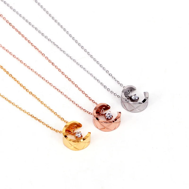 

Trendy Titanium Rose Gold 18K Gold Plated Necklace Moon Pendant Necklace Inlay Zircon 304 Stainless Steel Necklace for women