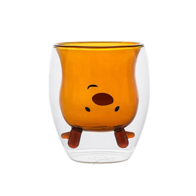 

Hot Selling Creative Borosilicate Coffee Latte Mug Beer Water Cup Little bear Double Wall Glass Cup
