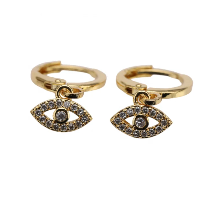 

Shining Gold Plated Zircon Devil Eyes Drop Earrings Zirconia Crystal Rhinestone Cz Eye Jewelry Huggie Earrings for Women Party