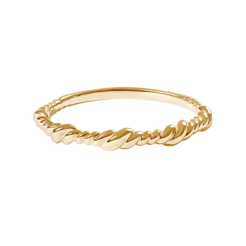 

Gemnel delicate design rope twist fine band 925 silver 14k gold ring