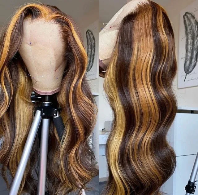 

13X4 13x6 Lace Front Wig Honey Blonde Highlight 100% Aligned Brazilian Virgin Color Lace Front Wigs For Black Women