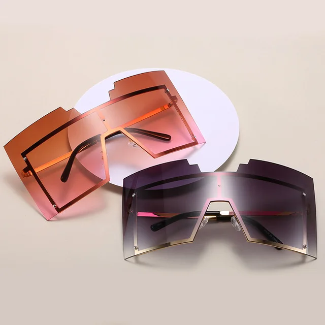 

2021 New Style Oversized Sunglasses Face Shield One Piece Gradient Sunglasses Rimless