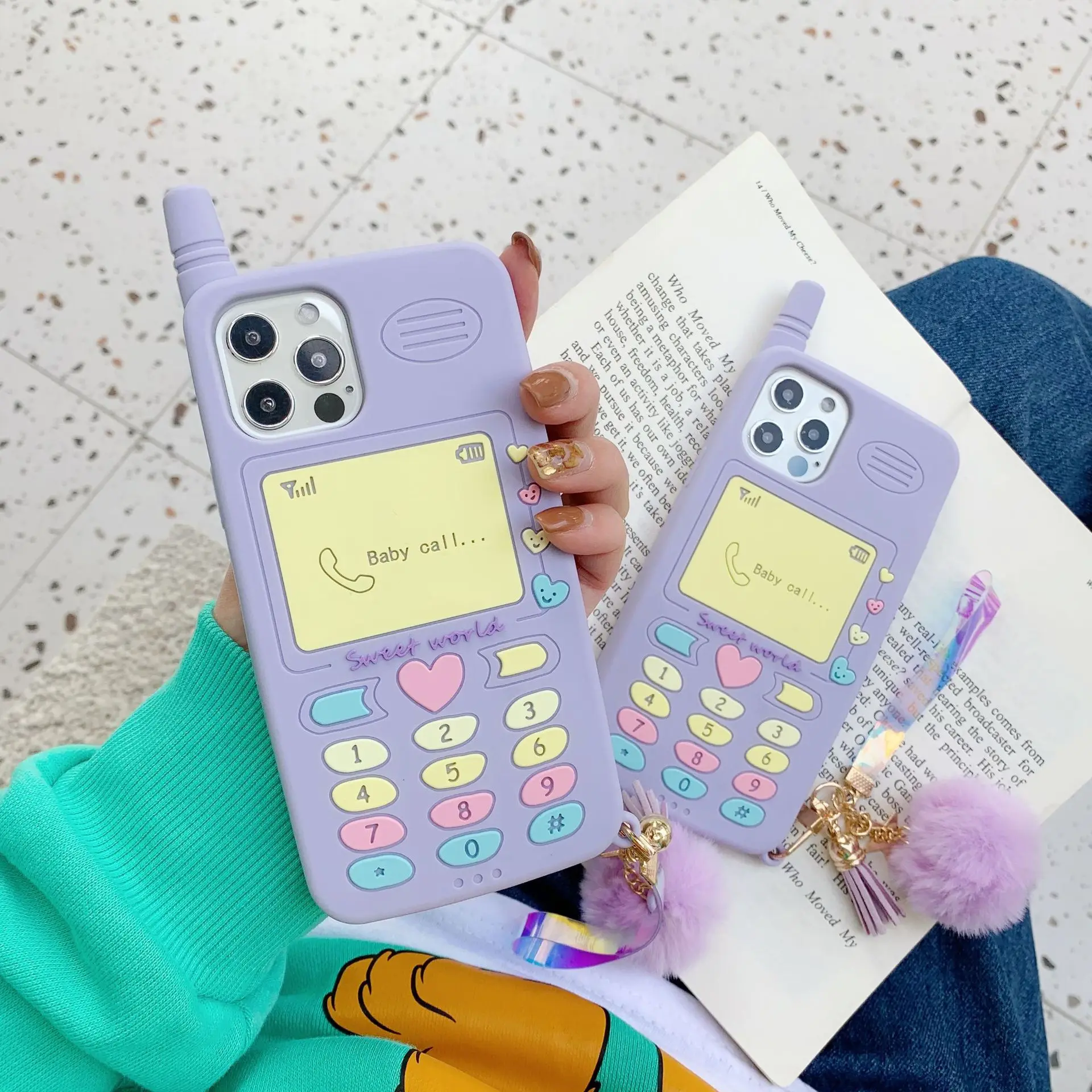 

Dropshipping 3D Cartoon Classic Mobile Phone Phone Case for iPhone 12 Retro Cute Purple Soft Cover for iPhone 11/7/8/XS/X/XR/MAX