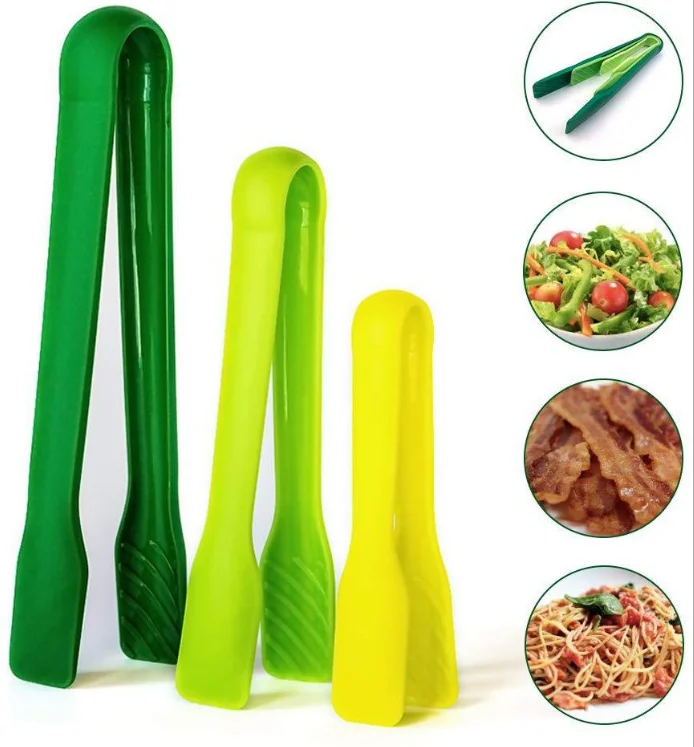 

3 PCS Multifunctional Silicone Tongs, Plastic Bread Food Clamps Kitchen Baking Tools, Green