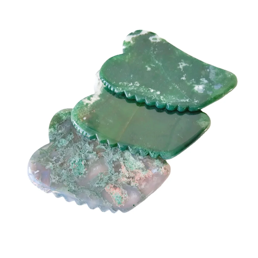 

100% Natural jagged square shape shape moss agate gua sha board for Beauty and personal care