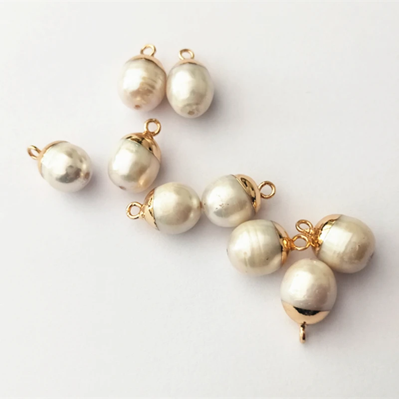 

Natural Pearl Links 8mm Gold Plated Rice Pearl Connectors Freshwater Pearl Gemstone Connectors, White