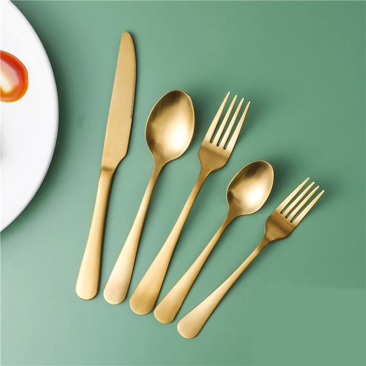 

high quality matte gold wedding banquet hotel used flatware cutlery stainless steel gold cutlery set with box, Customized