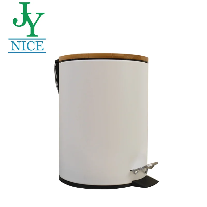 

household Step On trash can with wooden lid hotel room office kitchen Rubbish Bin stainless steel foot pedal waste bin
