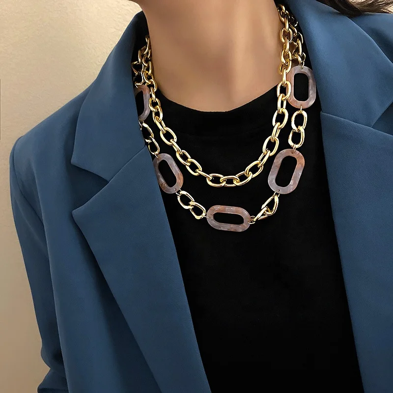 

Europe And America Exaggerated Acrylic Chain Choker Necklace For Women Fashion Bijoux Costume Jewelry Necklaces, Picture shows