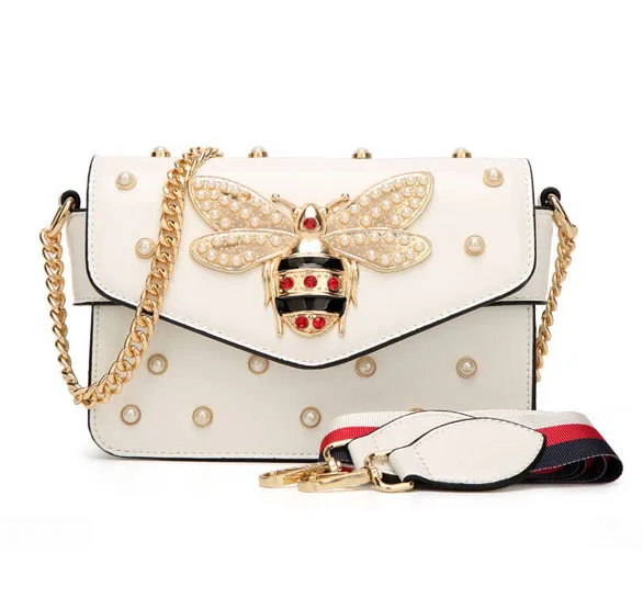 

2021 Women bee pearl crossbody leather handbags lady purse shoulder bag with chain handbags manufacturers, Black,white,red,pink