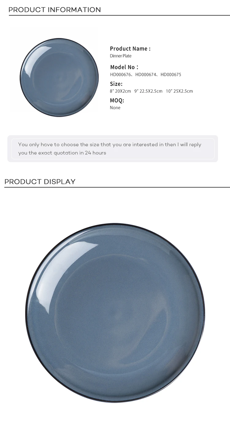Best Sale Glazed Blue Dinner Plate 8 / 9 / 10 inch, Dinnerware Set  Indonesia,  Event Glazed Hotel Dinner Plate*