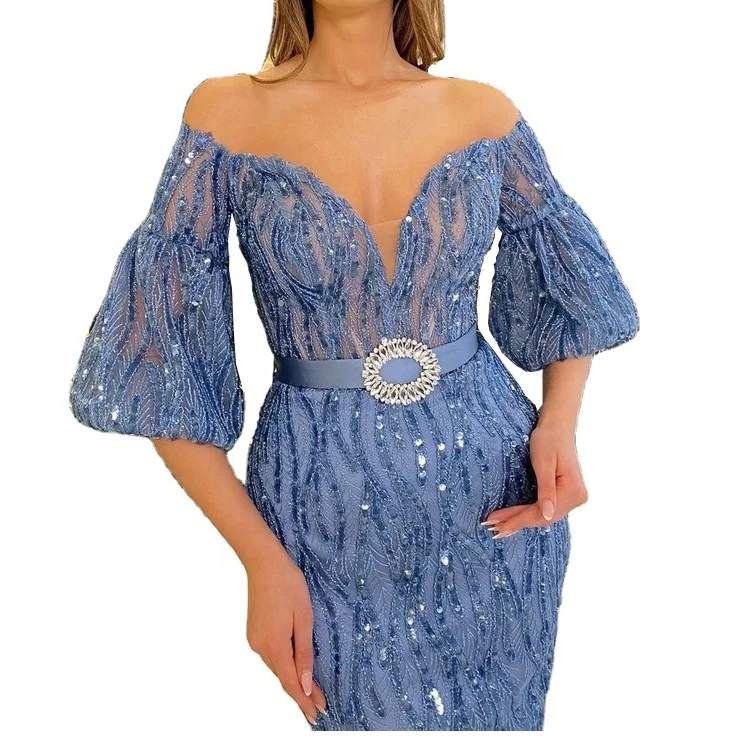

Wholesale Luxury robe de soiree femme Sexy Sequin Off Shoulder prom evening dresses women long formal party gown dress