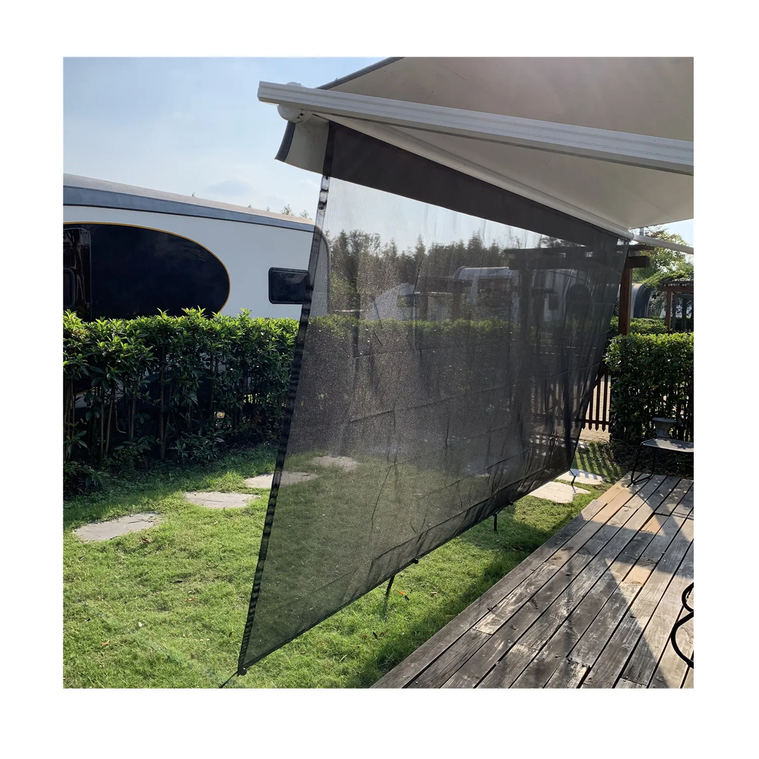 

Hot Sale Black Mesh Sunshade Screen 9'X15' 3" RV Awning Shade for Camping Trailer Canopy UV Sun Blocker Complete Kits, Black, beige, gift blue, brown, navy blue or customized