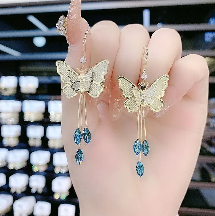 

High Quality Fairy Gold Planted Butterfly Earrings Exquisite Tassel Butterfly Earrings For Girlfriend