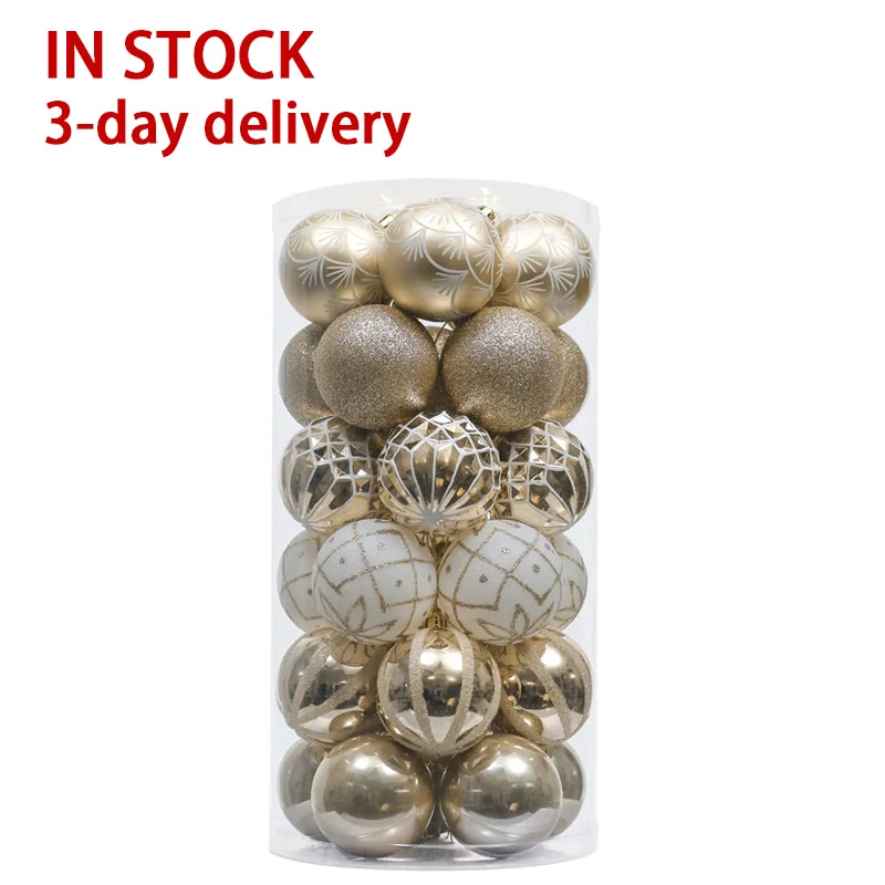 

EAGLEGIFTS 60mm 30pcs Champagne gold and white shatterproof Giant Ball Christmas Bauble ornament set