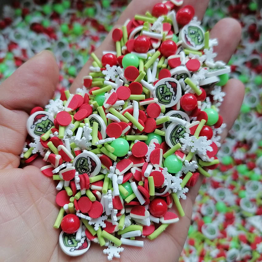 1kg DIY Craft Slime Sprinkles Christmas Hat Snowflake Green Monster Acrylic Beads Mix Polymer Clay Sprinkles Slices