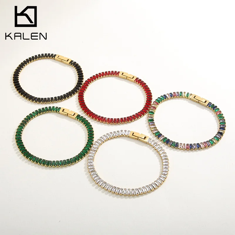 

Kalen Stainless Steel Colorful Rectangle Crystal Glass Special Charming Gold Bracelet