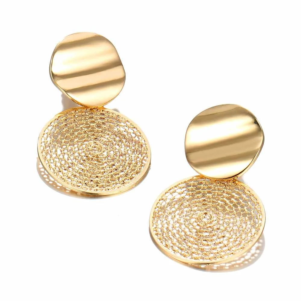 

2021 Summer Trendy Gold Plating Alloy Hollow Dream Catcher Dangle Earrings for Women Girls
