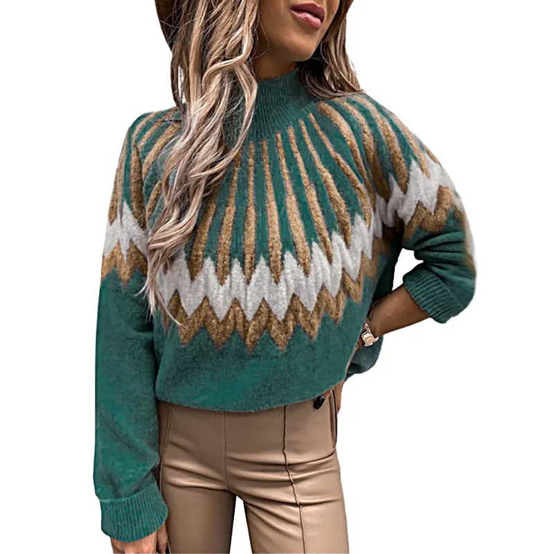 

Fashion New Turtleneck Pullover Sweater Women'S Printed High Collar Long Sleeve Knitted Sweater Custom Loose Casual Knit Cos Sw, White, khaki, green, black