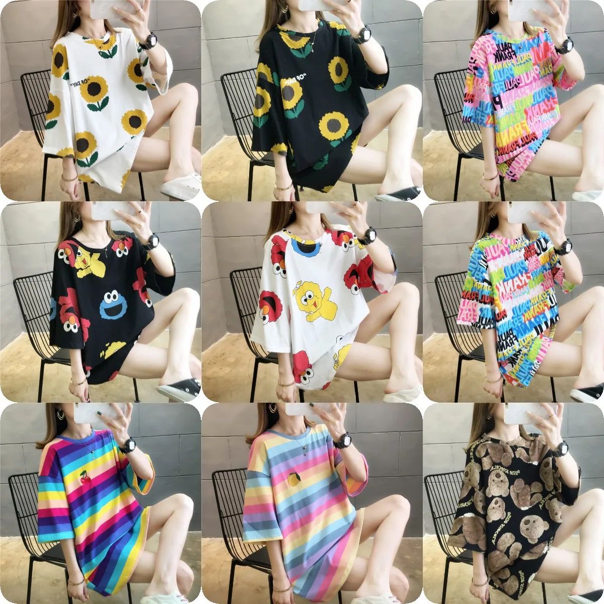 

Hot selling 2022 new arrival Women's Casual fashion cartoon placement full body printed short sleeve t shirts