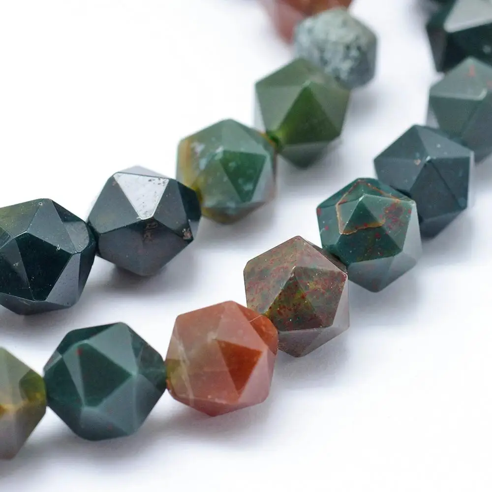 

PandaHall 8mm Natural Bloodstone Faceted Star Cut Round Beads