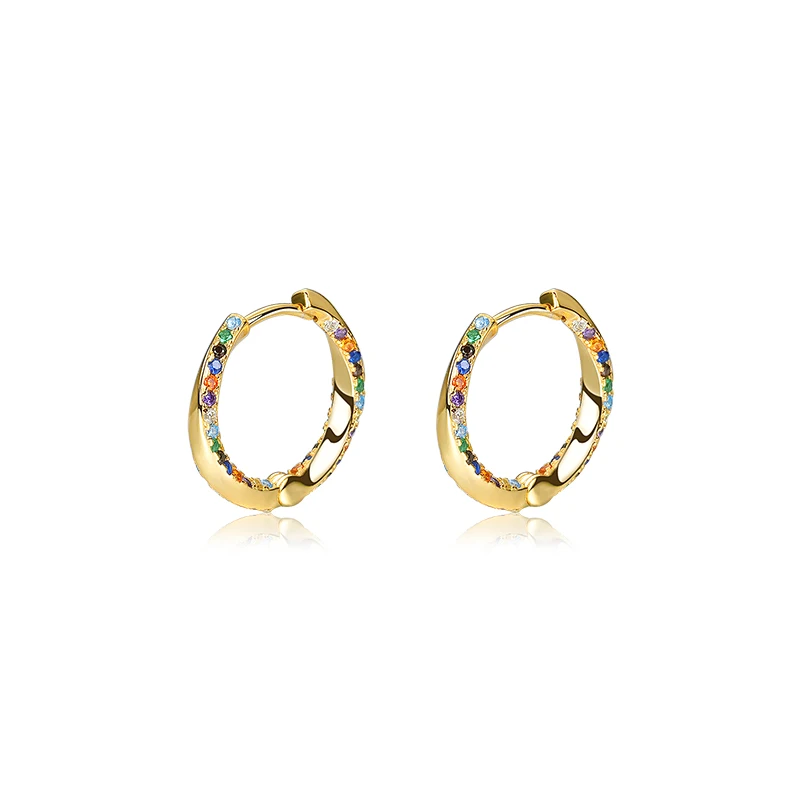 Summer Rainbow color cz Earrings Jewelry Twisted Sterling Silver Gold Plated Colorful Zircon Earring Hoop Earrings