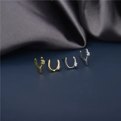 

Valentine's Day Gift Sterling Silver Big CZ Letter Earring Geometric Bling Zircon YU Alphabet Stud Earrings For Girls