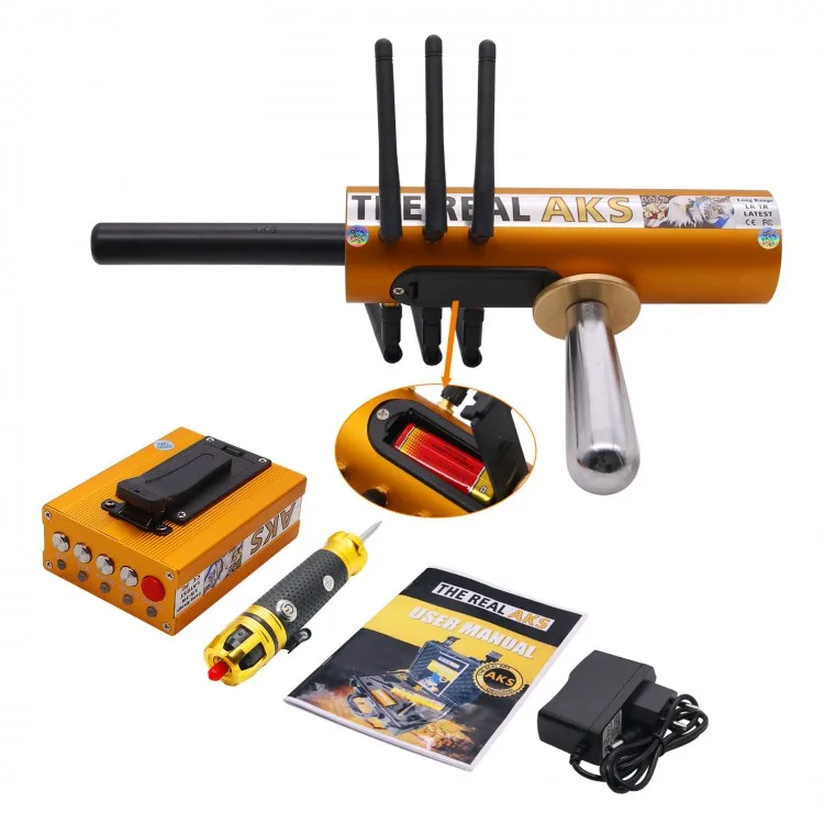 

2020 Latest Golden The Real AKS Gold Long Range Gold Detector with Removable Batteries+Filter