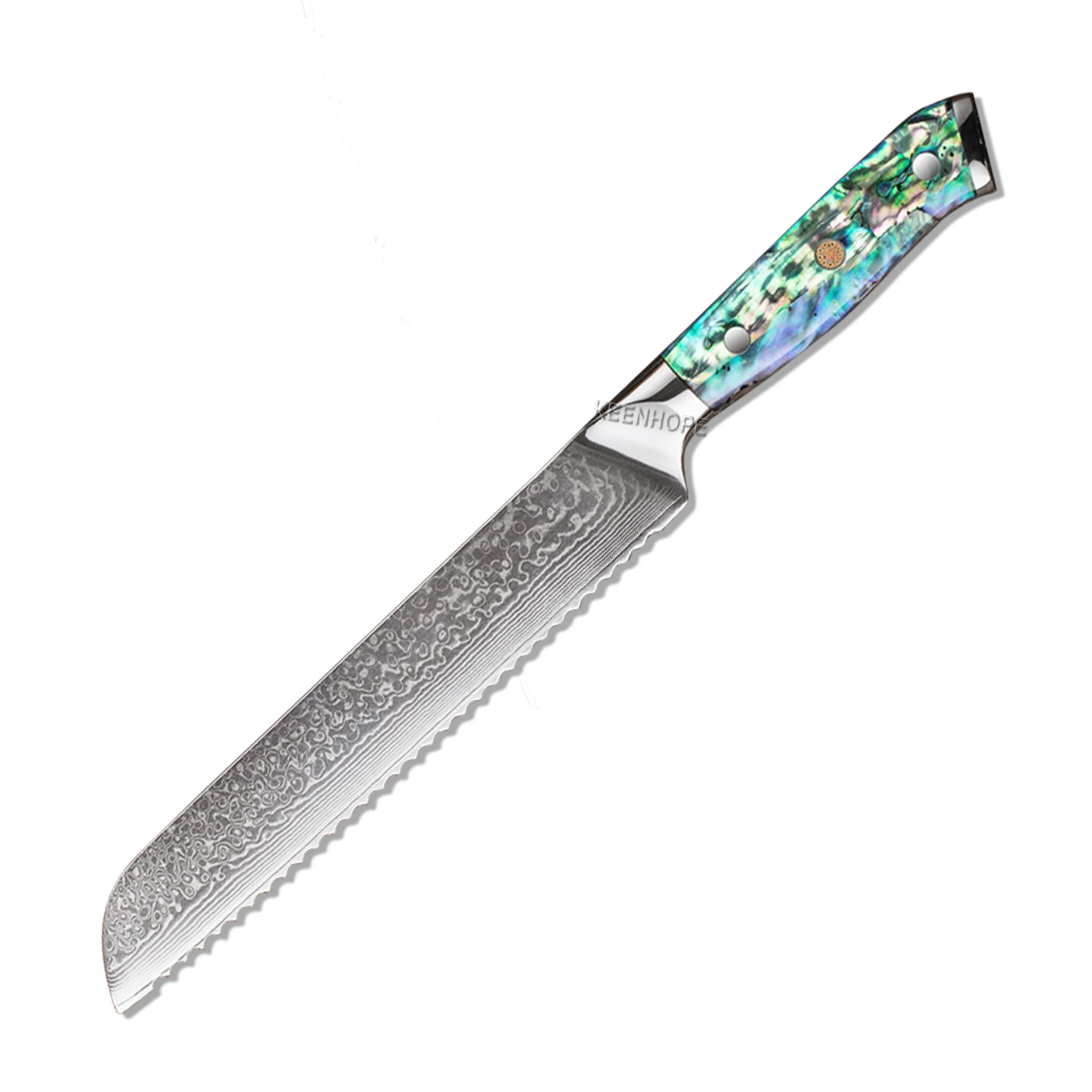 

8 inch Bread Knife Damascus Kitchen Knife 67 Layers Damascus Steel VG10 10Cr15CoMoV With A Grade Abalone Shell Handle