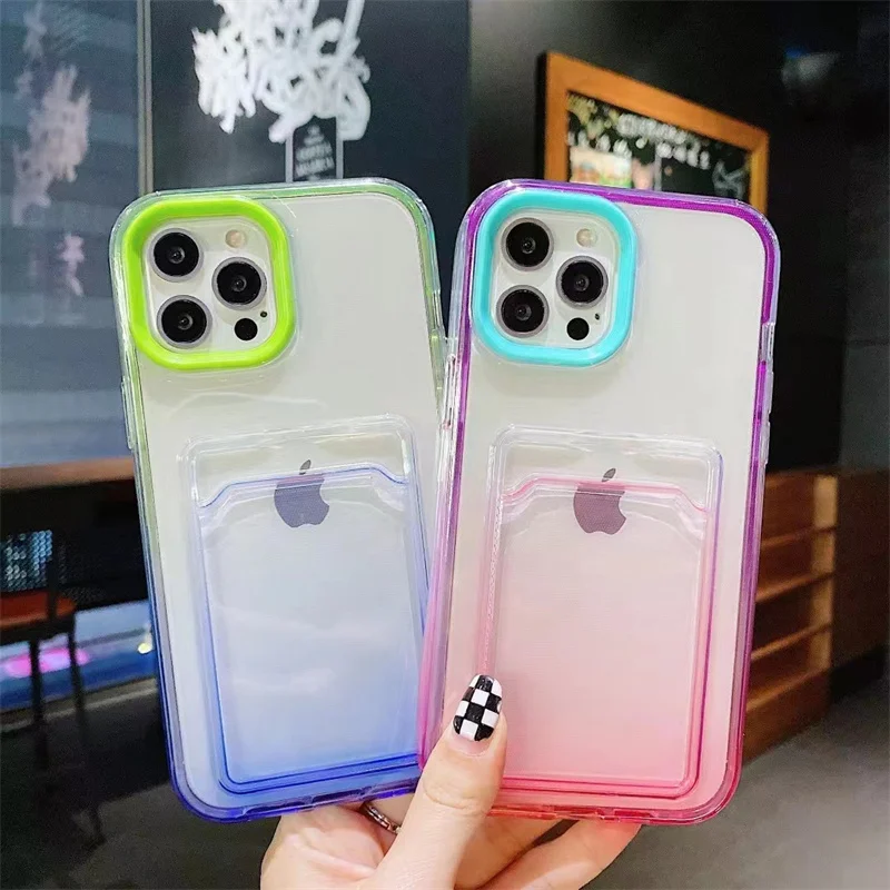 

Hot selling rainbow color mobile phone bags cases cover For i phone 13 pro max phone case with card holder