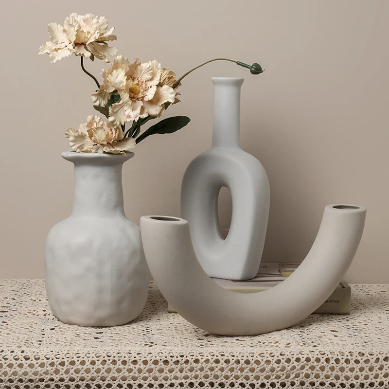 

Ins Nordic White Ceramic Irregular Flower Vase Plant Handmade Art Vegetarian Porcelain Vases Decora For Home Living Room