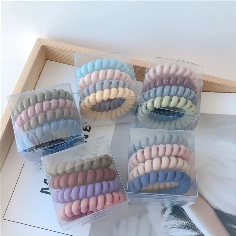 

4 pieces 4.5 cm telephone line elastic hair band boxed mixed color