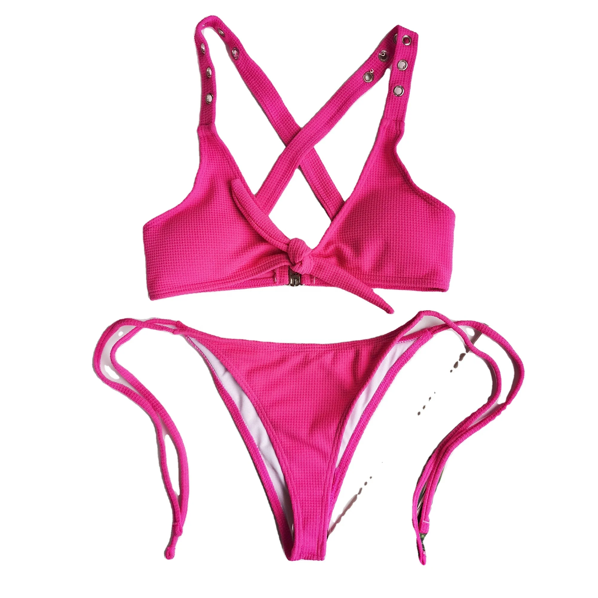 

Halter Neck Tie front Swimwear Sexy Women Brazilian Thong Bikini 2021, Accept customized
