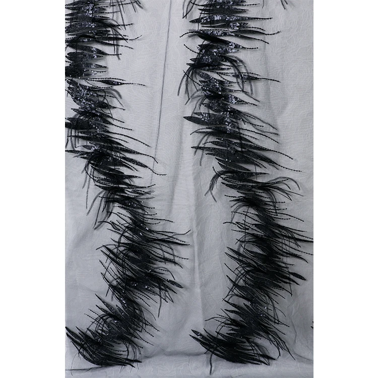 

MX413 2021 High Quality Black Lace Fabric Wholesale Lace Frontal Feather Fabric Material Lace For Evening Dress, Support custom colors