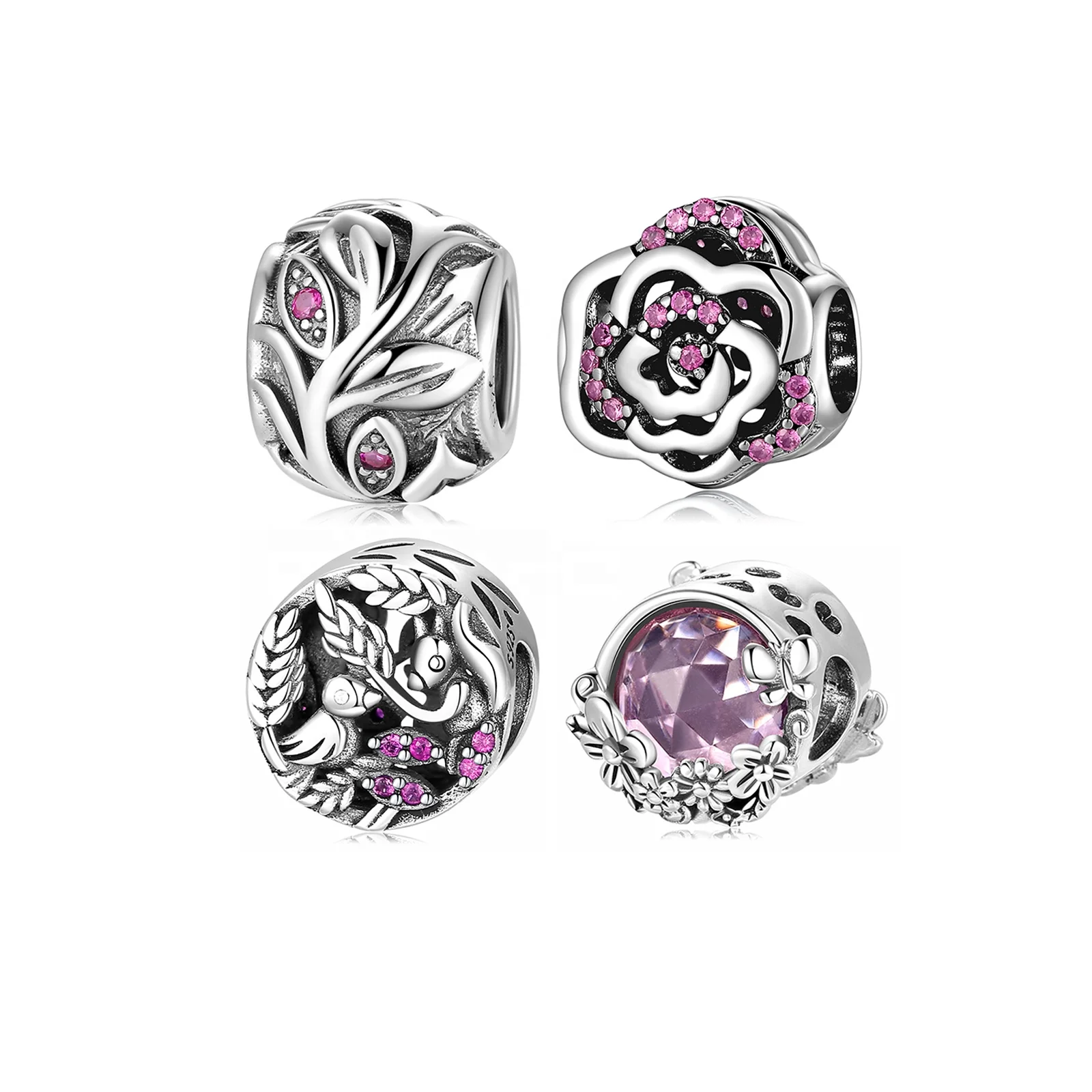 

Real 925 sterling silver Crown Flower Butterfly with clear zircon Beads Charms for Bracelets jewelry making Dropshipping