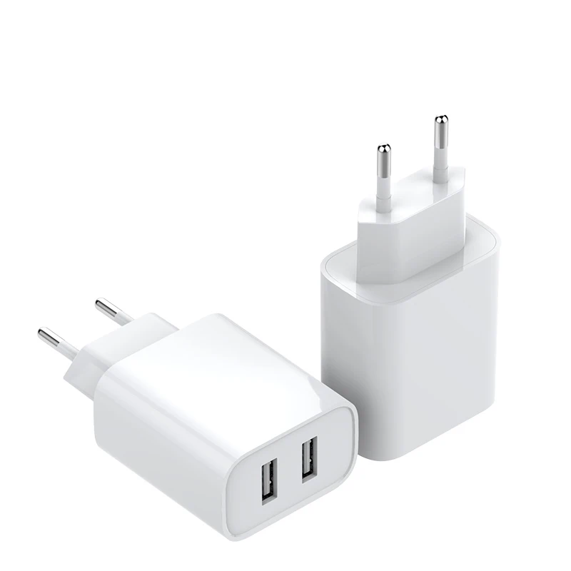 

Wall plug dual USB charger mobile phone 5V2.4A EU plug USB 12W power adapter for Iphone 11 charger for Android Phone Huawei