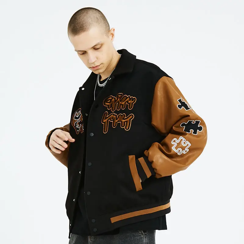 

2021 Winter Men's Jacket Embroidery Oversized Stitching Baseball Uniform Casual College Varsity Jacket crop varsity jacket