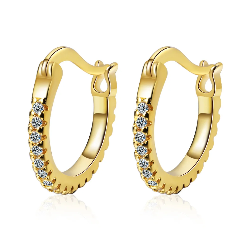 

2022 New Fashion Inlay Diamond Hoop Earrings Micro Pave Cubic Zirconia Diamond Round Hoop Earrings For Girl